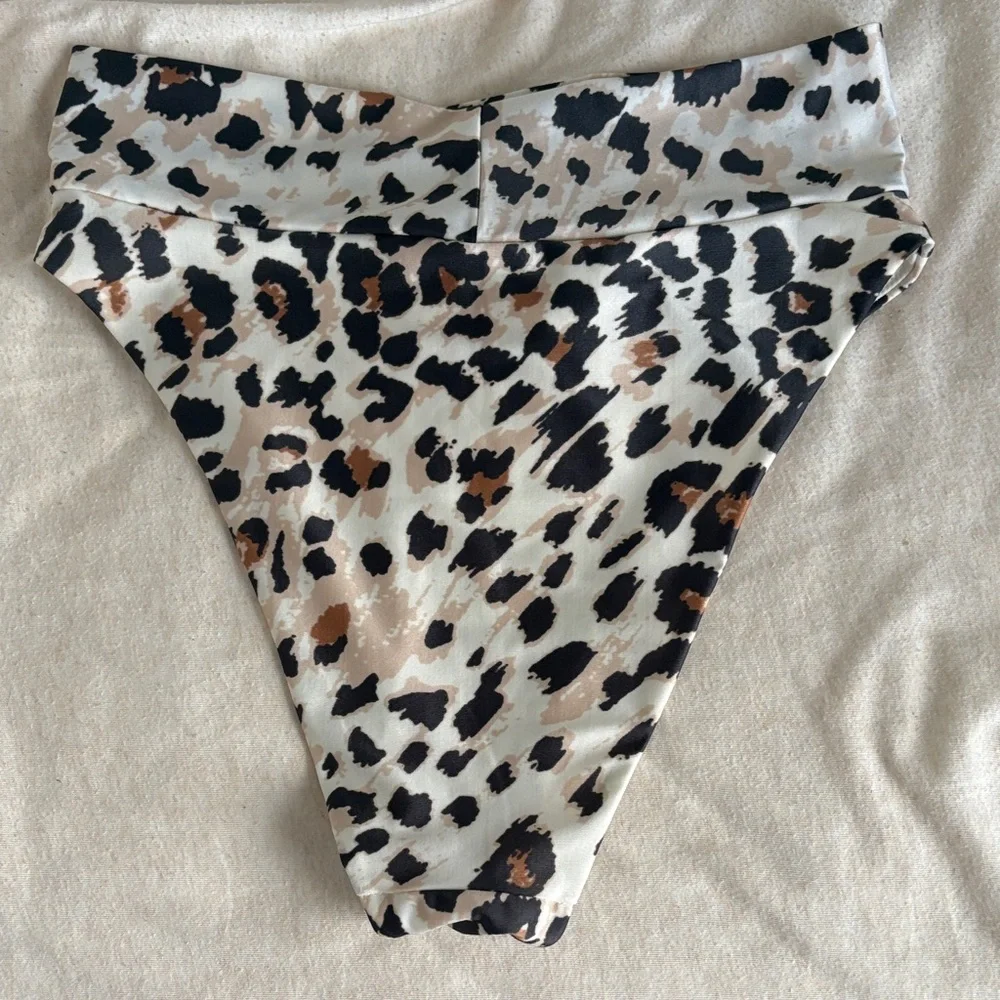 aerie Leopard Print High-Waist Bikini Bottoms - Black/Tan/Cream